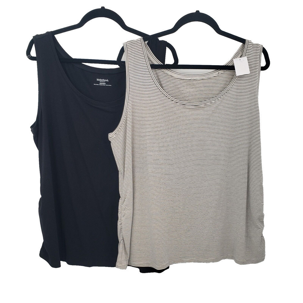 Motherhood Maternity Tank Top Lot Of 2 Plus 2x Solid Black Cream Black Striped
